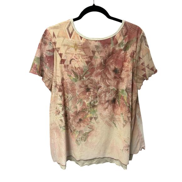 Sundance Pink Ever Blooming Floral Print Mesh Layered Short Sleeve Top Womens XL - Picture 6 of 6